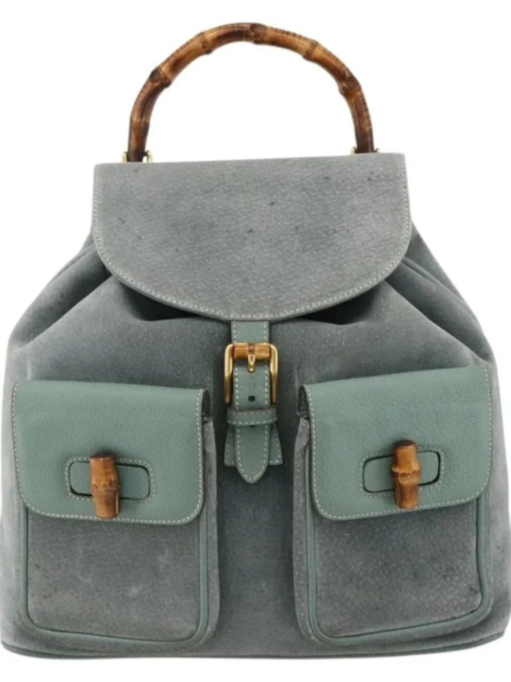 GUCCI Bamboo Backpack Suede Green Gold 003 2058 0016 Auth YKZ1452